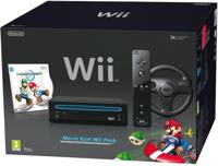 Nintendo Wii (Black) + Mario Kart Wii + Wii Wheel (boxed) - thumbnail
