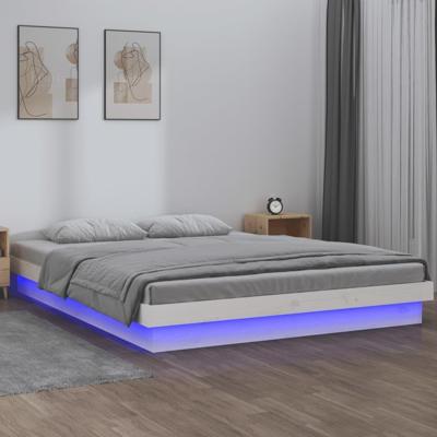 Bedframe LED massief hout wit 180x200 cm Super King Bedframe LED massief hout wit 180x200 cm Super King