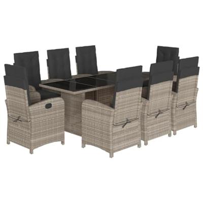 9-delige Tuinset met kussens poly rattan lichtgrijs