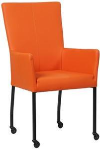 Oranje leren moderne eetkamerstoel Deal - met armleuning poot vierkant zwart met wiel - Toledo Leer Orange (oranje leer)