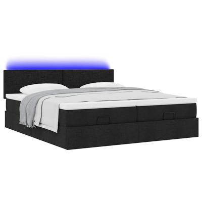 Ottoman bed met matrassen en LED's 180x200cm stof zwart