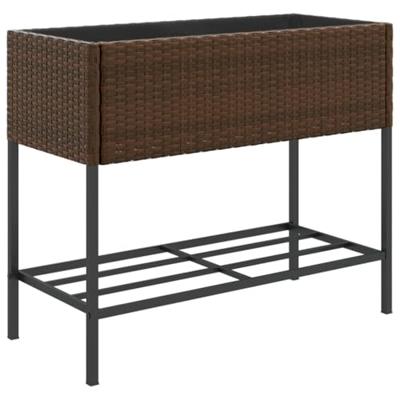 VidaXL Plantenbakken met schap 2 st 90x40x75 poly rattan bruin