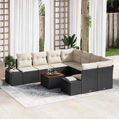 Tuinbankenset met opslag 9 pcs Zwart en Crème poly rattan