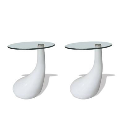 VidaXL Salontafel met rond glazen tafelblad hoogglans wit 2 st