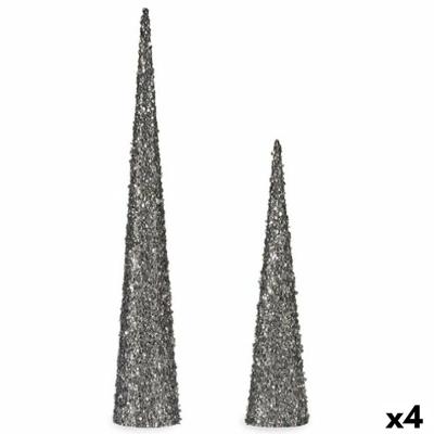 Figurenset Kegels Pailletten Zilverkleurig Plastic (4 Stuks)