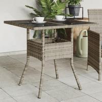Tuintafel met glazen blad 80x80x75 cm poly rattan grijs - thumbnail
