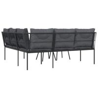 Loungeset met kussens staal en textileen zwart - thumbnail