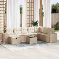 9-delige Loungeset met kussens poly rattan beige - thumbnail