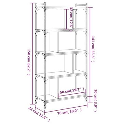 Boekenkast 5-laags 76x32x158 cm bewerkt hout grijs sonoma