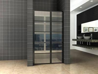 Wiesbaden Horizon nisdeur met vast deel en raster 1100 x 2000 x 8mm nano helder glas/mat zwart 20.3573