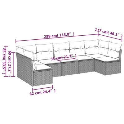 7-delige Loungeset met kussens poly rattan zwart - thumbnail