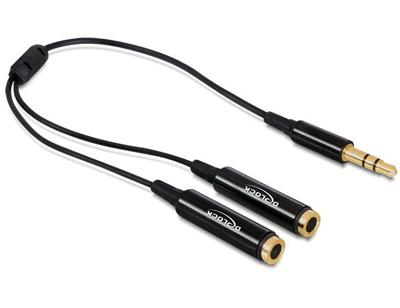 Delock 65356 Audio Aansluitkabel [1x Jackplug male 3,5 mm - 2x Jackplug female 3,5 mm] 25 cm Zwart