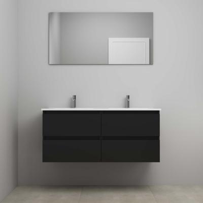 On-Line Badkamermeubelset - 120 cm - Voorgemonteerd - Porseleinen Wastafel - 2 Kraangaten - Spiegel - Mat Zwart
