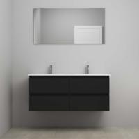 On-Line Badkamermeubelset - 120 cm - Voorgemonteerd - Porseleinen Wastafel - 2 Kraangaten - Spiegel - Mat Zwart - thumbnail