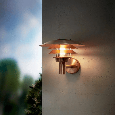 Buitenlamp koper voordeur &apos;Veno&apos; E27 glas