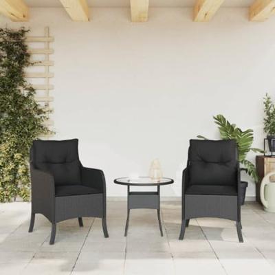 Tuinstoelen 2 st met kussens poly rattan zwart - thumbnail