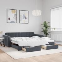 Slaapbank onderschuifbed lades 100x200 cm fluweel donkergrijs - thumbnail
