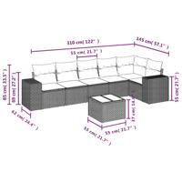 7-delige Loungeset met kussens poly rattan zwart - thumbnail