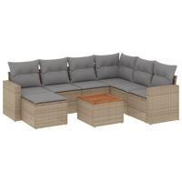 8-delige Loungeset met kussens poly rattan beige - thumbnail
