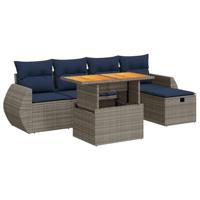 6-delige Loungeset met kussens poly rattan acacia zwart - thumbnail