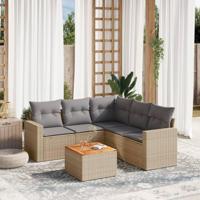 6-delige Loungeset met kussens poly rattan beige - thumbnail