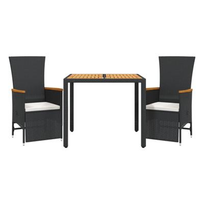 3-delige Tuinset met kussens poly rattan zwart - thumbnail