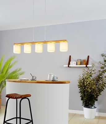 Eglo Eetkamer hanglampCastralvo houtbruin met witte kappen - 901291 - thumbnail