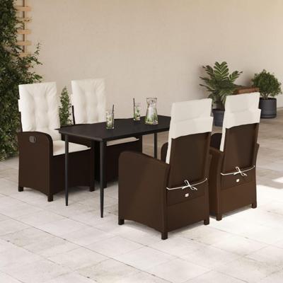 5-delige Tuinset met kussens poly rattan bruin