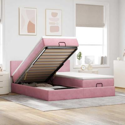 Ottoman bed met matrassen 180x200cm fluweel roze