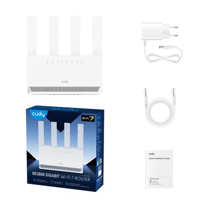Cudy Dual Band BE3600 Wi-Fi 7 Router WR3600E 4 Gigabit poorten, 2,0 GHz Quad Core, 4 Antennes VPN-clients & Server, Cudy APP, Cloud Control