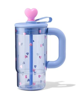 HEMA Drinkfles 720ml met rietje hartjes