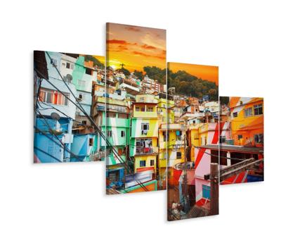 Schilderij - Kleurrijke Favela, Rio de Janeiro, Brazilië, 4 luik
