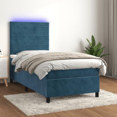 Boxspring met matras en LED fluweel donkerblauw 140x190 cm