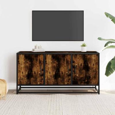 Tv-meubel 100x35x50 cm bewerkt hout metaal gerookt eikenkleurig