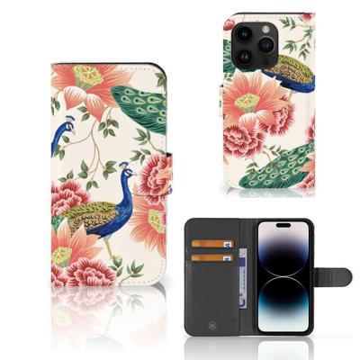Telefoonhoesje | Met pasjeshouder | voor iPhone 15 Pro Pink Peacock