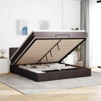 Ottoman bed met matras en LED's 160x200cm stof donkerbruin - thumbnail