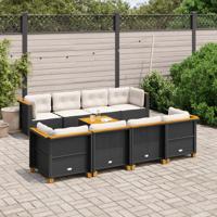 9-delige Loungeset met kussens poly rattan zwart - thumbnail