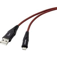 TOOLCRAFT TO-6899490 USB-kabel USB 2.0 USB-A stekker, Apple Lightning stekker 1.00 m Zwart-rood Extreem robuust gevlochten bescherming - thumbnail