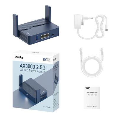 Cudy AX3000 draadloze router Gigabit Ethernet Blauw