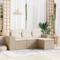 4-delige Loungeset met kussens poly rattan beige - thumbnail
