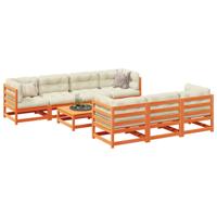 8-delige Loungeset met kussens massief grenenhout wasbruin - thumbnail