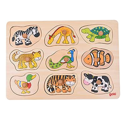 Goki houten dieren noppenpuzzel, 9st.