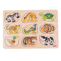 Goki houten dieren noppenpuzzel, 9st. - thumbnail