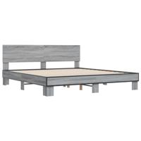 Bedframe bewerkt hout metaal grijs sonoma eiken 200x200 cm - thumbnail