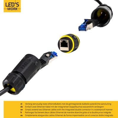 LED&apos;s Work Ethernet connector RJ45-connector I-vorm - CAT6A - Ø4,5-7,5 mm kabel - IP68