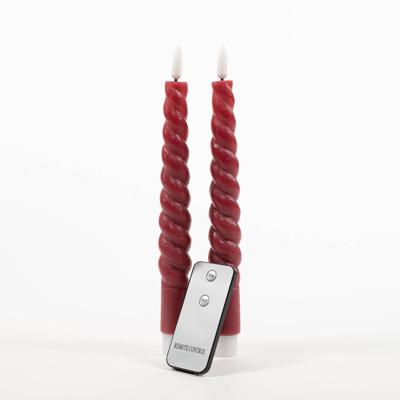 2Pcs Burgundy Swirl Rustic Wax Taper Candle 23 cm 3D Wic Anna's Collection - Annas collection