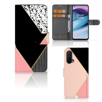 OnePlus Nord CE 5G | Book Case | Zwart Roze Vormen OnePlus Nord CE 5G | Book Case | Zwart Roze Vormen