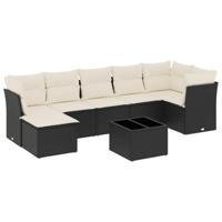 8-delige Loungeset met kussens poly rattan zwart - thumbnail