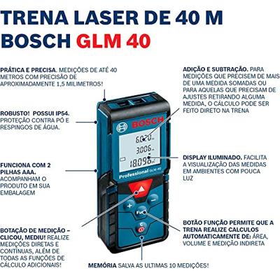Bosch Blauw GLM 40 laserafstandmeter | 40m | 2 x 1,5-V-LR03 (AAA) - 0601072900