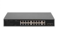 DIGITUS 20-poorts Gigabit Ethernet PoE netwerkswitch - 16x RJ45 PoE + 2x RJ45 + 2x Combi - 19 Inch - 185W PoE budget - 10/100/1000 Mbps - thumbnail